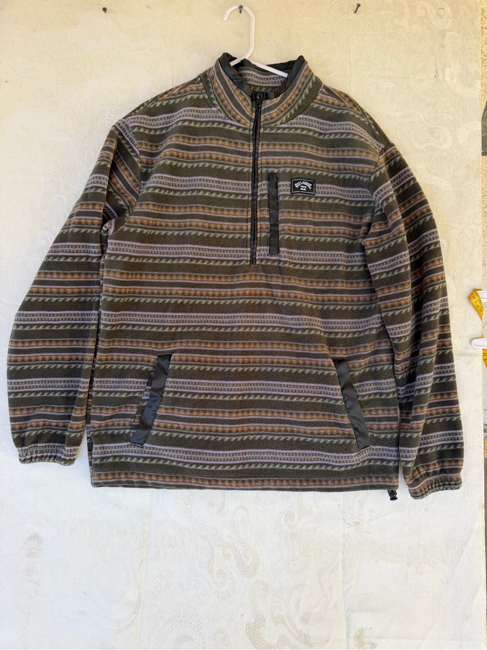Billabong Olive, Brown, and Gray Striped Half-Zip Pullover Fleece